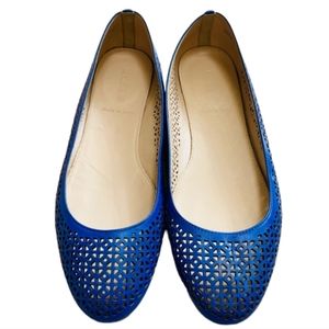 SoldSoldJ Crew Nora Laser Cut Flats Blue Leather Size 8 Made In Italy